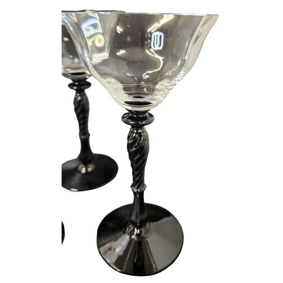 Luminarc Black Twisted Stem Cocktail Glasses Set of 4 Vintage 6 oz Clear Bowl El - Picture 4 of 6
